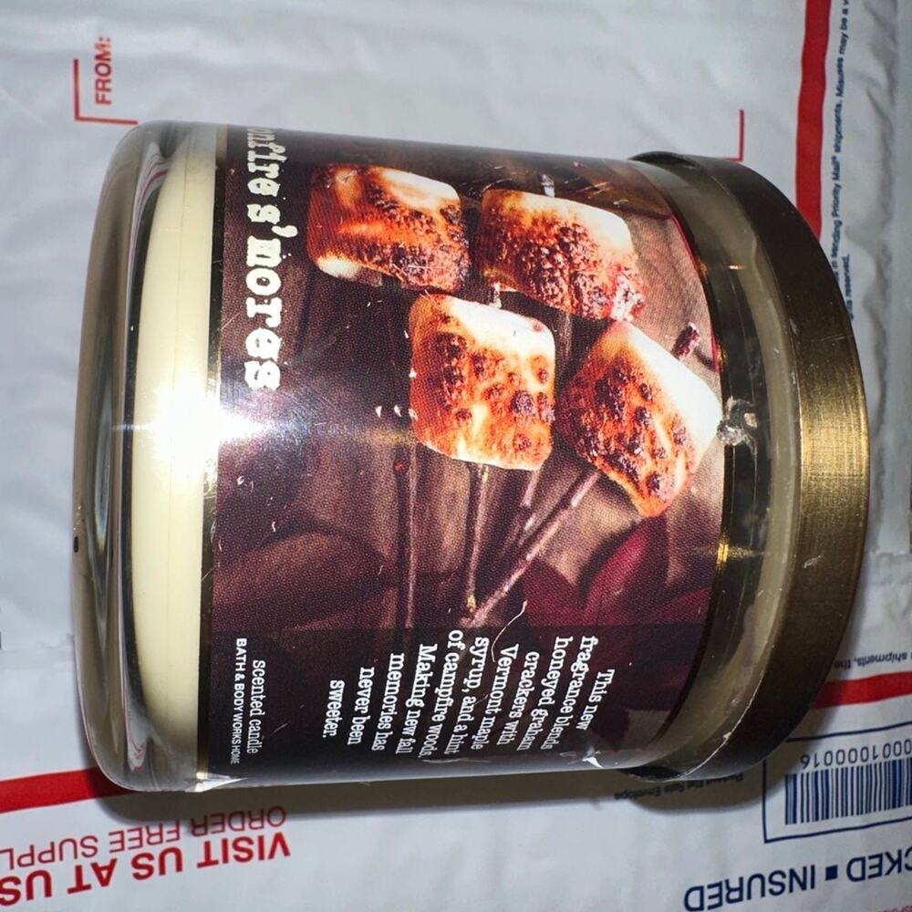 Bath and Body Works Bonfire Smores 3 Wick Scented Candle Graham Cracker Honey